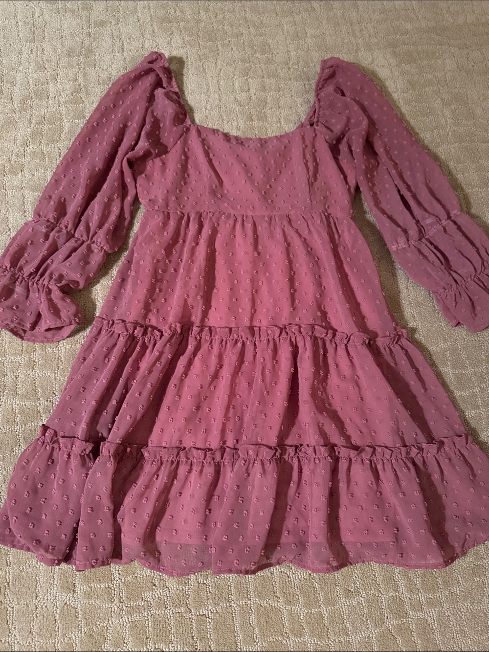 Altar'd State Mauve Pink Tiered Swiss Dot Mini Dress